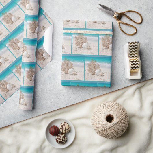 Seefächer mit Sanddollar und Seestern Geschenkpapier (Kunsthandwerk)