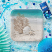 Seefächer mit Sanddollar und Seestern Pappteller (Party)