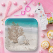 Seefächer mit Sanddollar und Seestern Pappteller (Party)