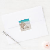 Seefächer mit Sanddollar und Seestern Quadratischer Aufkleber (Umschlag)
