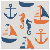 Seefahrer-Muster Blau und Orange Stoff (Nahaufnahme)