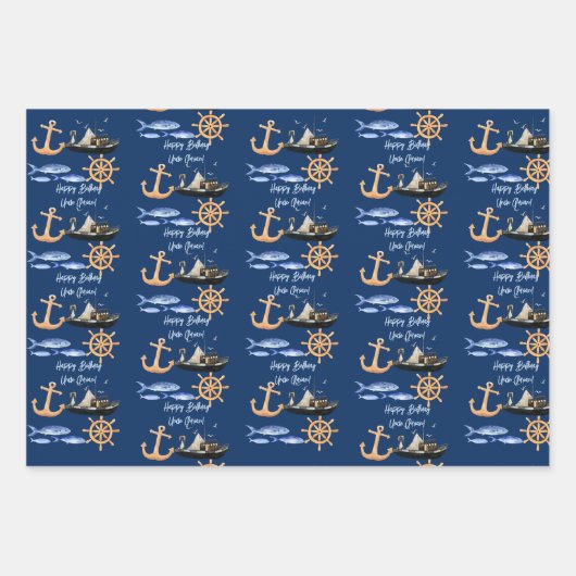 Seefahrer-Thema Opa, Papa Geschenkpapier Set (Vorderseite 3)