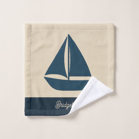 Seefahrerboot & Monogram Beige Coastal Zuhause Badhandtuch Set (Waschlappen)