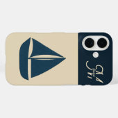Seefahrerboot & Monogram Beige Coastal Zuhause Case-Mate iPhone Hülle (Rückseite (Horizontal))