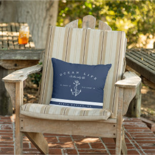 Seefahrt Nautical Navy & White Strip Anker Kissen