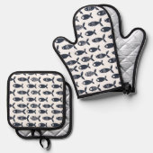 Seefisch Ocean Beach House Skandinavien Ofenhandschuh & Topflappen-Set (Vorderseite/Rückseite)