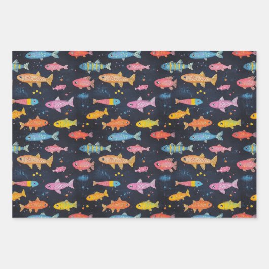 Seefisch, Seestern, Unterseeboot Zeichnend Geschenkpapier Set (Vorderseite)