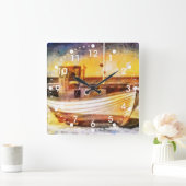 Seefischerboot auf Strand an der Quadratische Wanduhr (Zuhause)