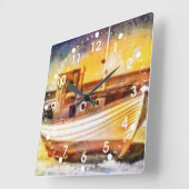 Seefischerboot auf Strand an der Quadratische Wanduhr (Winkel)