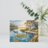 Seefischerei Hütte mit Lilie Postkarte (Stehend Vorderseite)