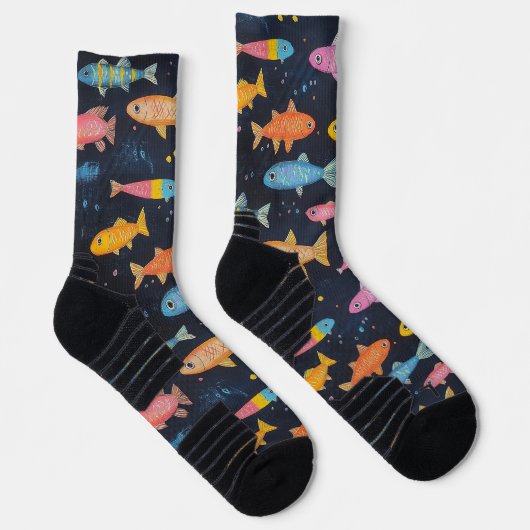 Seefischkhalk Zeichne Muster Schwarz Socken (Rechts)