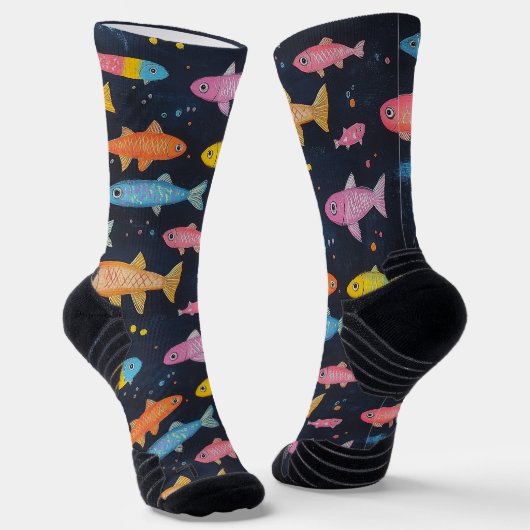 Seefischkhalk Zeichne Muster Schwarz Socken (Gewinkelt)