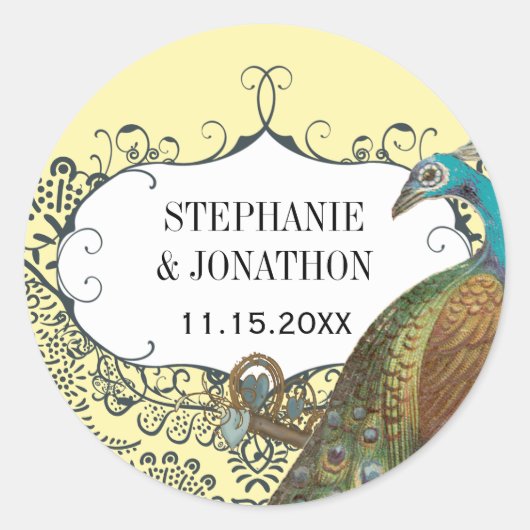 Seeflotter und Senf Peacock Love Bird Wedding Sieg Runder Aufkleber (Vorderseite)