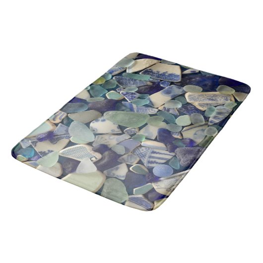 Seeglas, Strandglaskobaltblau, Grün, Aqua Badematte (Schrägansicht)