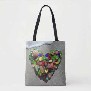 Seeglas, Strandtonwaren, Sand, Welle, Muscheln Tasche