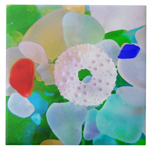 Seeglas-und Seeigel-Muschel Fliese (Vorderseite)