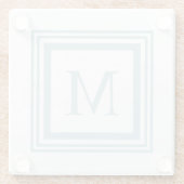 Seeglas und weißes quadratisches Rahmenmonogramm Glasuntersetzer (Rückseite)