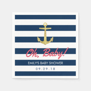 Seegoldanker-Marine-blaue Streifen-Babyparty Serviette