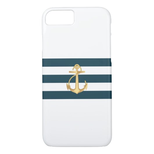 Seegoldanker-Marine Stripes iPhone 7 Kasten Case-Mate iPhone Hülle (Rückseite)