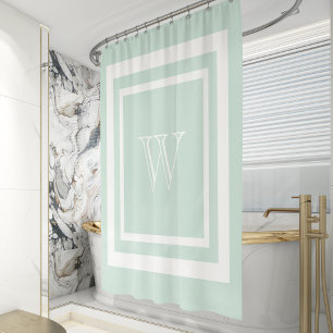 Seegrasgrün weiß gerahmtes Monogramm Duschvorhang