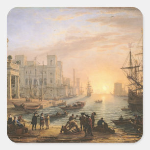 Seehafen an Sonnenuntergang, 1639 Quadratischer Aufkleber