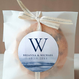 Seehafen Fog Wedding   Custom Monogram Runder Aufkleber