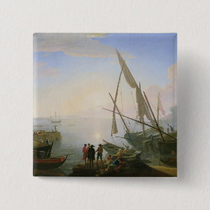 Seehafen mit Sonnenuntergang Button