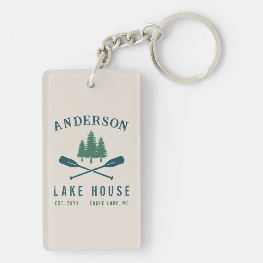 Seehaus Moderne Rustikale Bootshäuser Bäume 2 Seit Schlüsselanhänger (Rückseite)