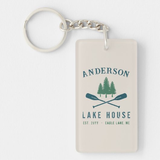 Seehaus Moderne Rustikale Bootshäuser Bäume 2 Seit Schlüsselanhänger (Vorderseite)