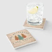 Seehaus Rustikales Lake House Boat Aquädukte Bäume Steinuntersetzer (Seitenansicht)