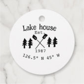 Seehaus wird gemietet. Datum Jahr benutzerdefinier Geschenkanhänger (Rückseite)