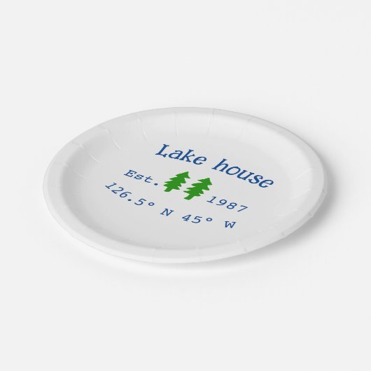 Seehaus wird gemietet. Datum Jahr benutzerdefinier Pappteller (Schrägansicht)