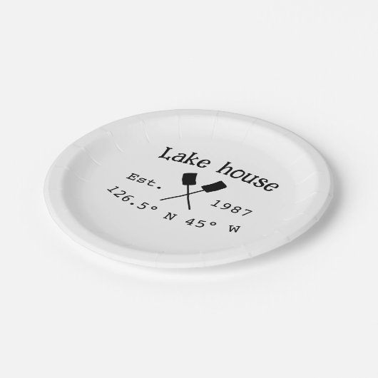 Seehaus wird gemietet. Datum Jahr benutzerdefinier Pappteller (Schrägansicht)