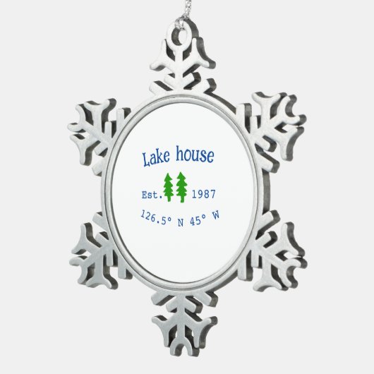 Seehaus wird gemietet. Datum Jahr benutzerdefinier Schneeflocken Zinn-Ornament (Rechts)