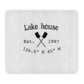 Seehaus wird gemietet. Datum Jahr benutzerdefinier Schneidebrett (Vorderseite)