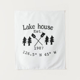 Seehaus wird gemietet. Datum Jahr benutzerdefinier Wandteppich