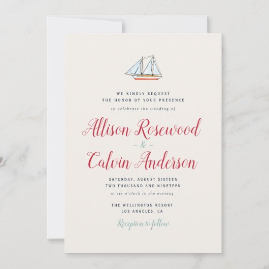 Seehochzeitseinladung des reizenden Bootes Einladung (Vorderseite)