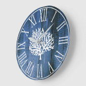 SeeImitat-blaues Holz u. Seekorallen-Silhouette Große Wanduhr (Winkel)
