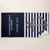 SeeImitat-Glitzer-Familien-Ferien-Blau-Anker Strandtuch (Vorderseite)