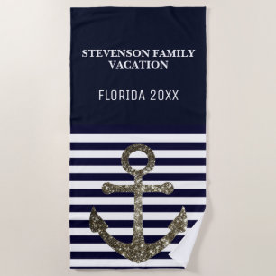 SeeImitat-Glitzer-Familien-Ferien-Blau-Anker Strandtuch