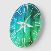 SeeImitat-hölzerne Ozean-Farben u. weiße Starfish Große Wanduhr (Winkel)