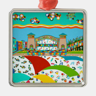 Seeinsel-Stadt-Band-Muschel Silbernes Ornament