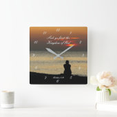 Seek Erstes Reich Gottes, Matthew 6:33 Sonnenaufga Quadratische Wanduhr (Zuhause)