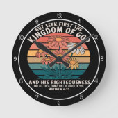 Seek First The Kingdom Of God Floral Graphic Runde Wanduhr (Vorderseite)