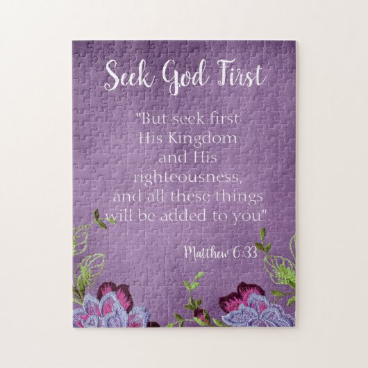 Seek God First Inspiration Lila Floral Puzzle (Vertikal)