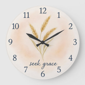 Seek Grace – Watercolour Wheat Serenity Clock Große Wanduhr