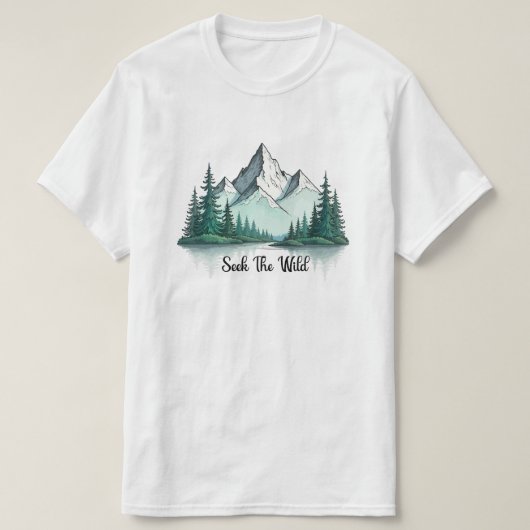 Seek The Wild" Mountain Landscape T-Shirt |  (Design vorne)
