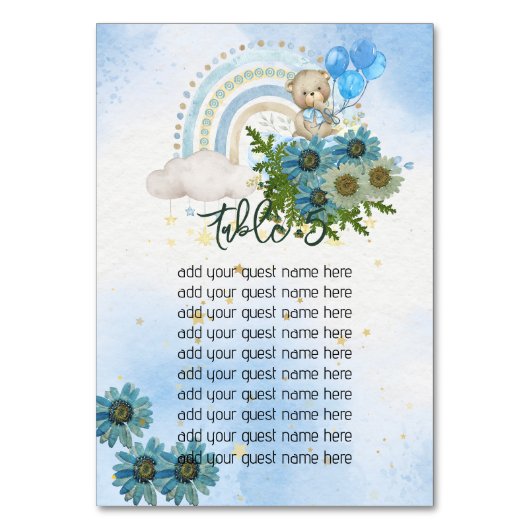 Seekarte Beary Boho Rainbow Blue Ballon Tischnummer (Vorderseite)