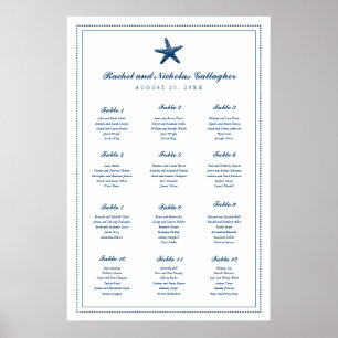 Seekarte, blau-straffe Starfish, 24 x 36 Sitzplätz Poster