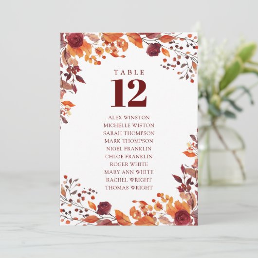 Seekarte der Tischnummer Rustic Fall Floral (Stehend Vorderseite)
